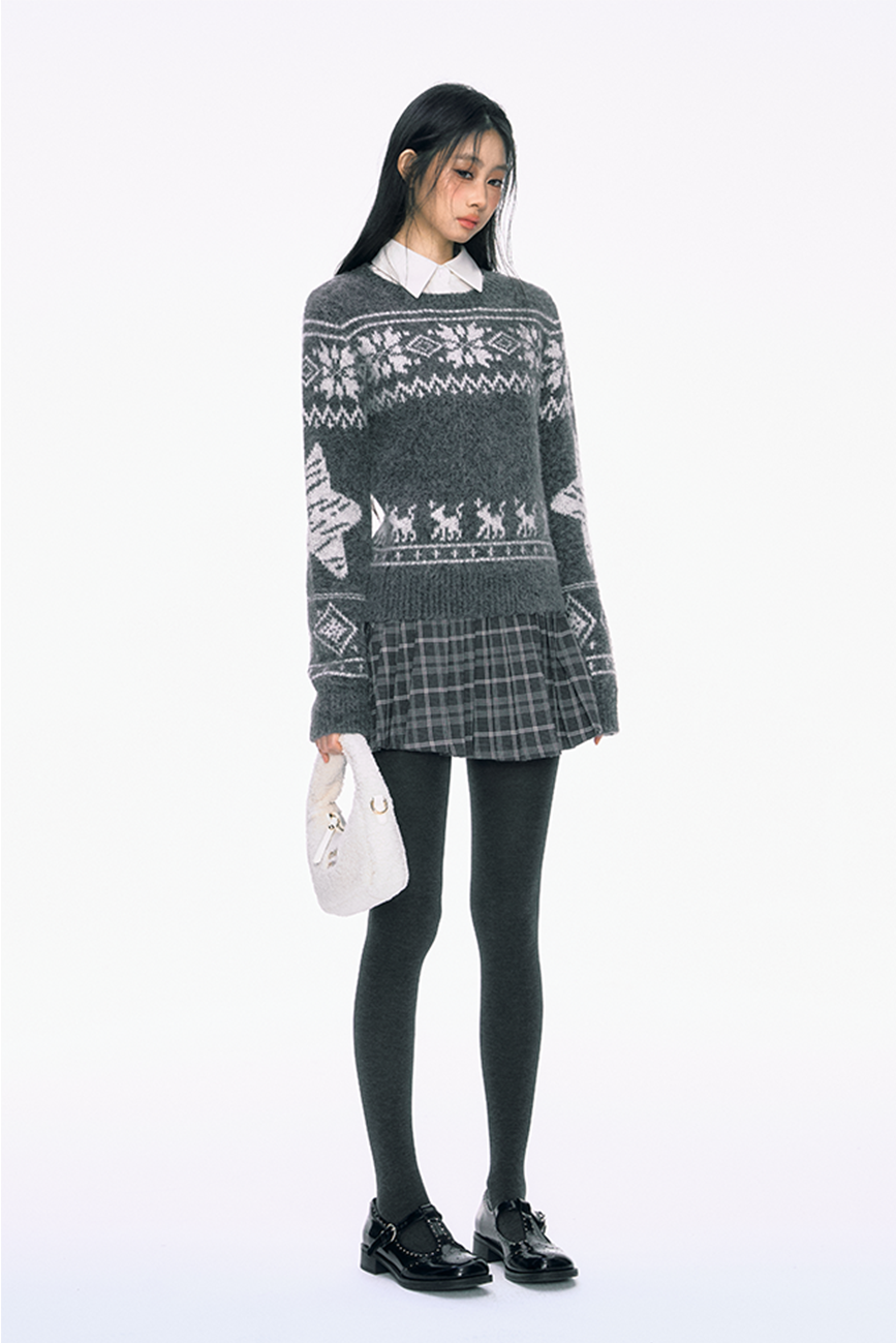 Dark Gray Fair Isle Knitted Sweater PUN0029