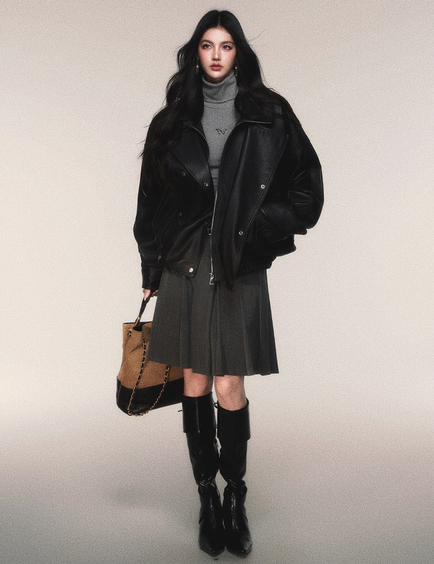 Black Lapel Leather Jacket LUL0212