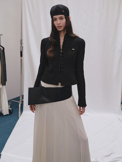 Ruffled Stand Collar Short Woolen Jacket LAL0248