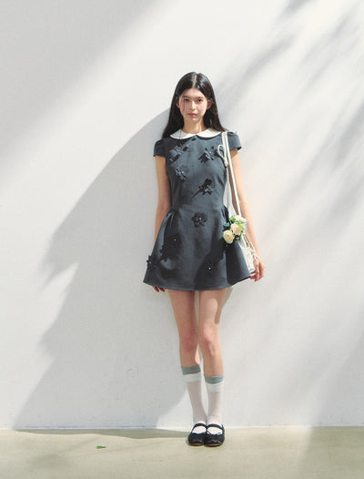 Doll Collar Flower Puffy Dress SUN0146