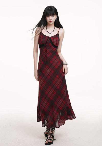 Red Plaid Suspender Dress LAD0177