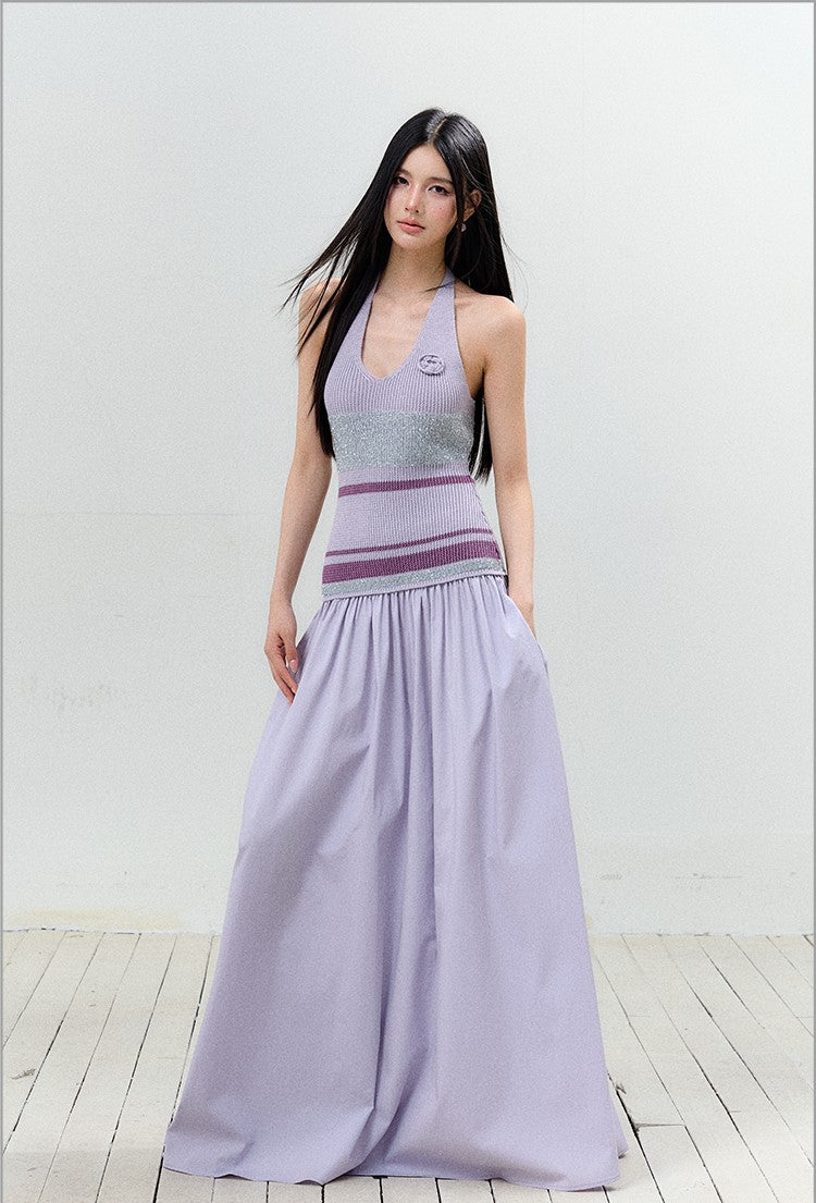Bright Silk Halter Neck Backless Dress AGM0152