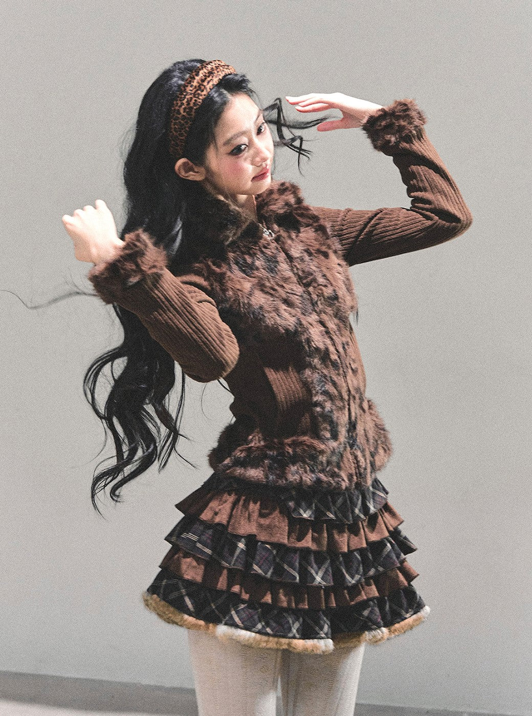 Leopard Print Plush Knitted Cardigan DIA0694