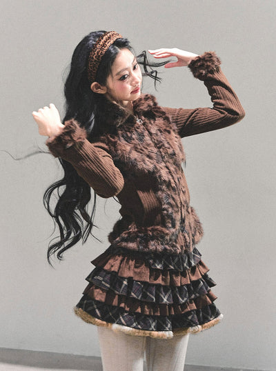 Leopard Print Plush Knitted Cardigan DIA0694