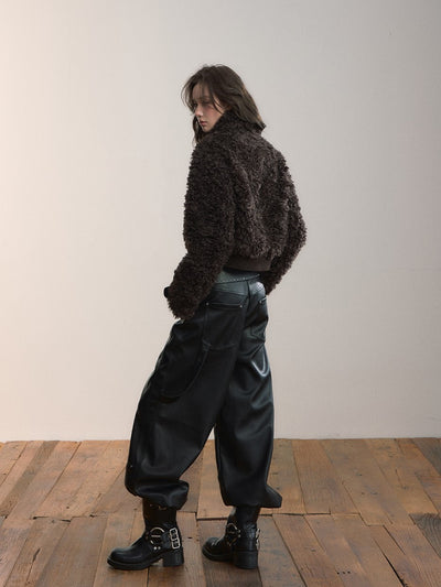 Single-breasted Turtleneck Fur Short Jacket VIA0361