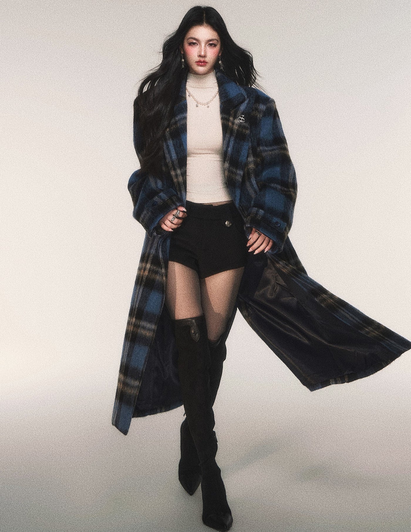 Blue Plaid Long Wool Coat LUL0215