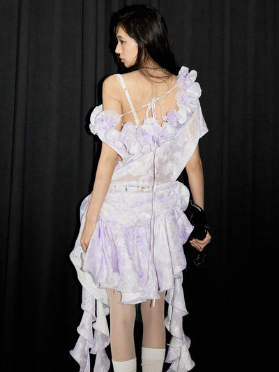 Ruffled Purple Loose Shoulder Dress JNY0230