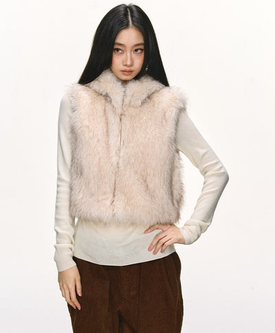 Eco-friendly Fur Hooded Short Vest Jacket ANA0101