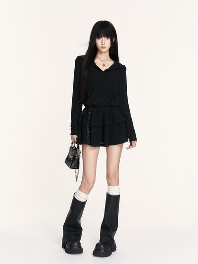 Hooded Long Sleeve Knitted Cake Dress VOC0425