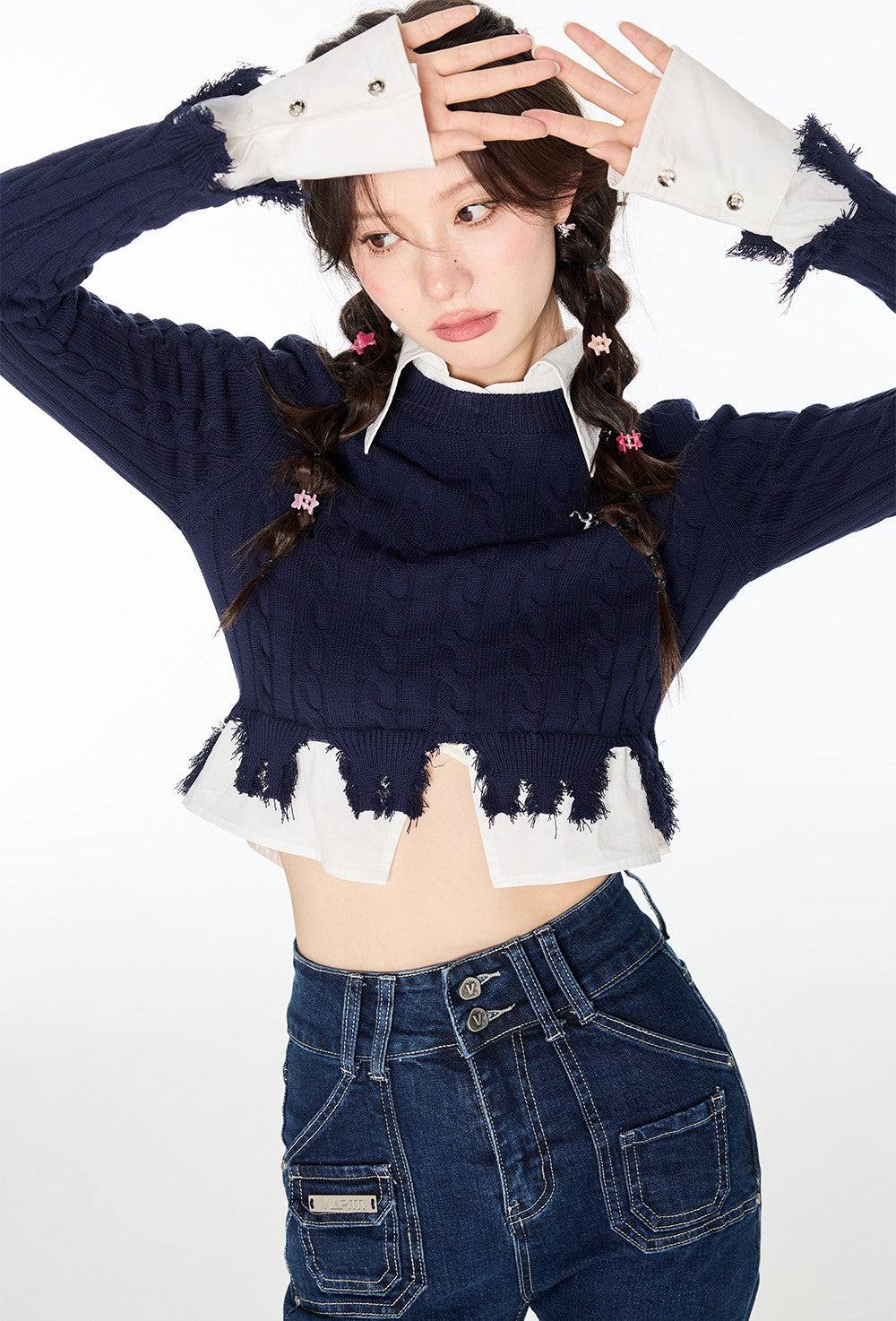 College Style Splicing Shirt Sweater VIA0141