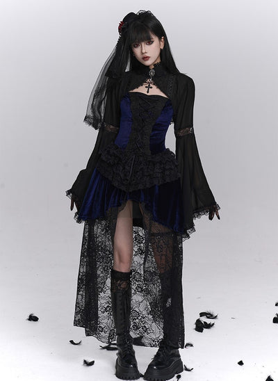 Gothic Style Blue Lace Strap Dress/Black Cardigan LAD0238