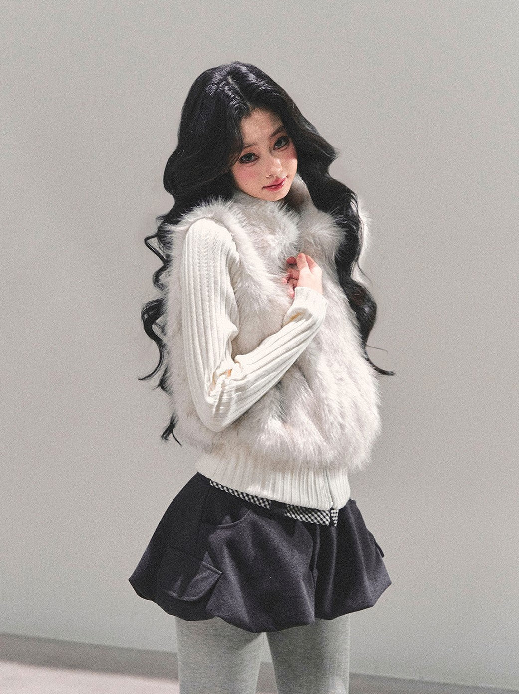 Faux Two-Piece Fur Knit Cardigan DIA0693