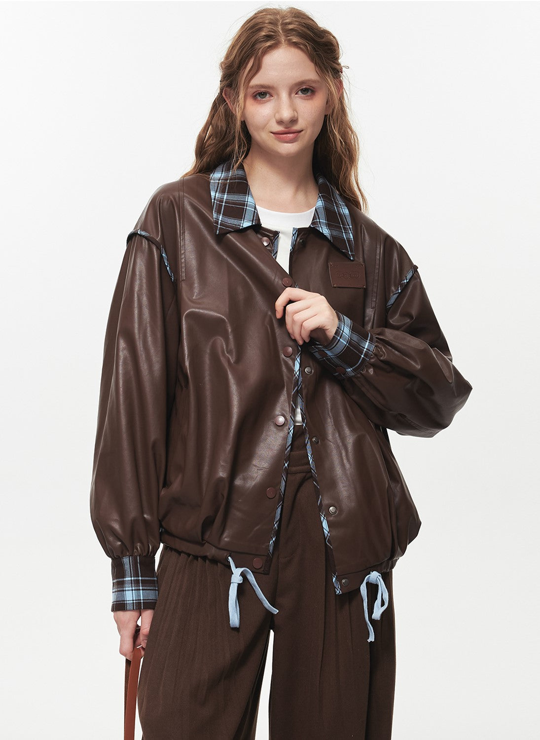 Retro Brown Contrast Leather Jacket FLO0025