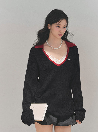 Large V-neck Casual Sweater DIA0726