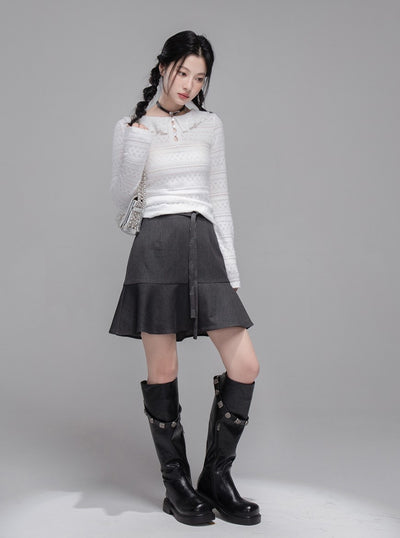 White Lotus Leaf Hollow Collar Sweater COT0348