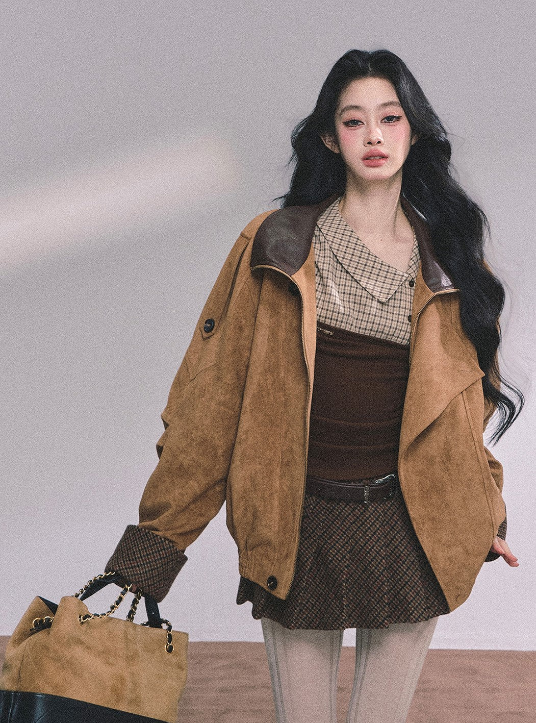 Fake Two-piece Knitted Plaid Shirt DIA0618