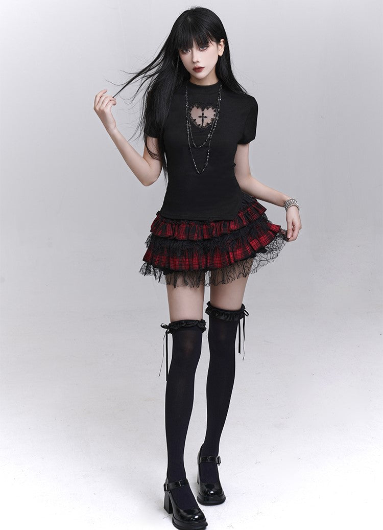 Puff Cake Plaid Miniskirt LAD0198