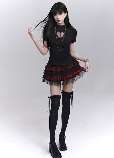 Puff Cake Plaid Miniskirt LAD0198