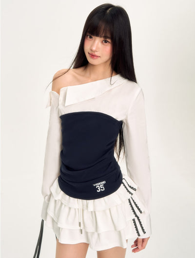 Stitching Oblique Shoulder Shirt WEE0035