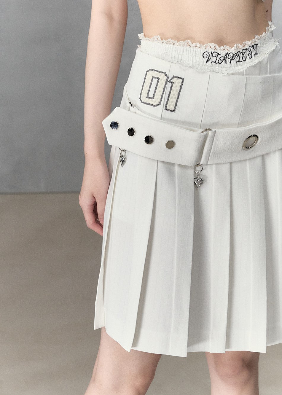 Irregular Waist Pleated A-Line Midi-Length Skirt/Belt VIA0135