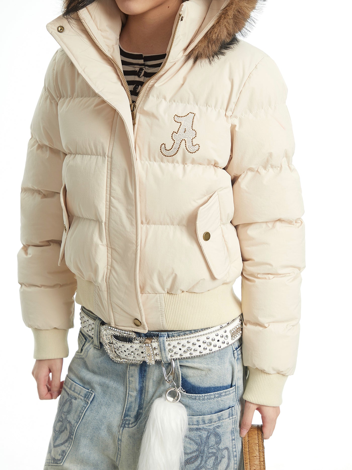 American-style Fur Hooded Short Down Jacket UNC0323