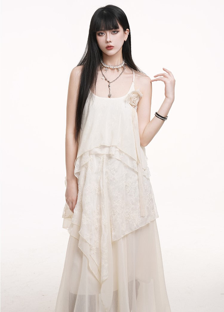 White Lace Suspender Dress LAD0178
