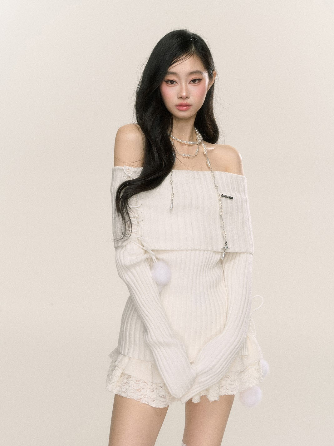 Moonlight Muse One Shoulder Long Sleeve Slim Knitted Sweater DIA0228