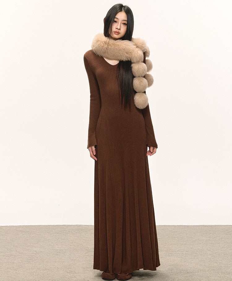 Slimming Waist Long Sleeves Knitted Dress ANA0090