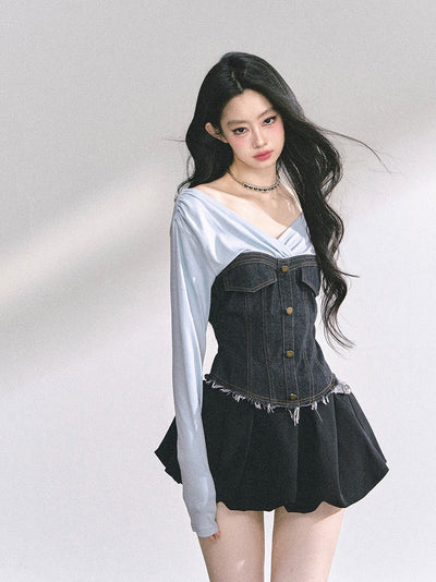 V-neck Cropped Denim T-shirt DIA0539