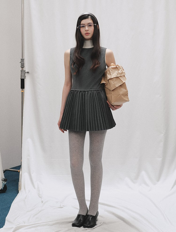 Layered Round Neck Pleated Vest Dress LAL0250