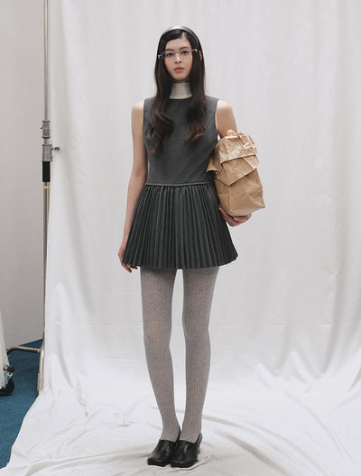 Layered Round Neck Pleated Vest Dress LAL0250
