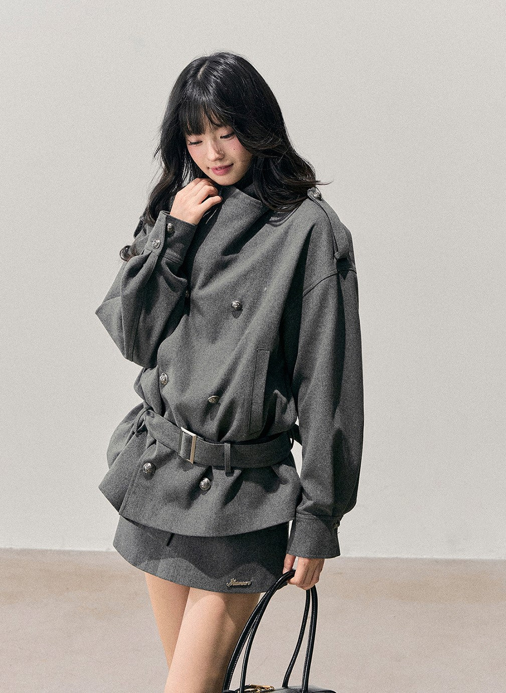 Grey Hepburn Style Belt Coat/Skirt DIA0711