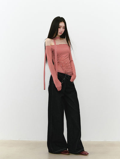 Plaid Mesh Long-sleeved T-shirt VIA0263