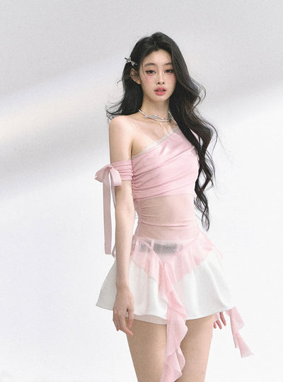 Off-shoulder Transparent Mesh Top DIA0510