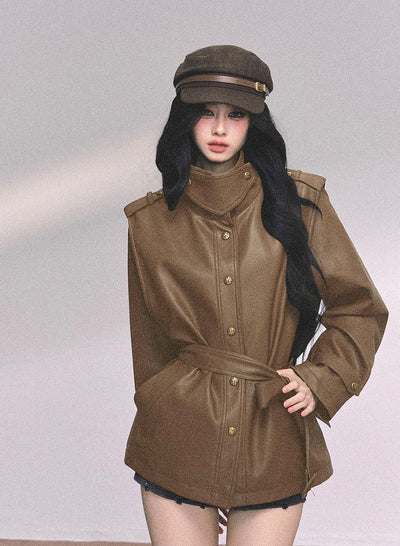 American Style Leather Stand Collar Jacket DIA0653