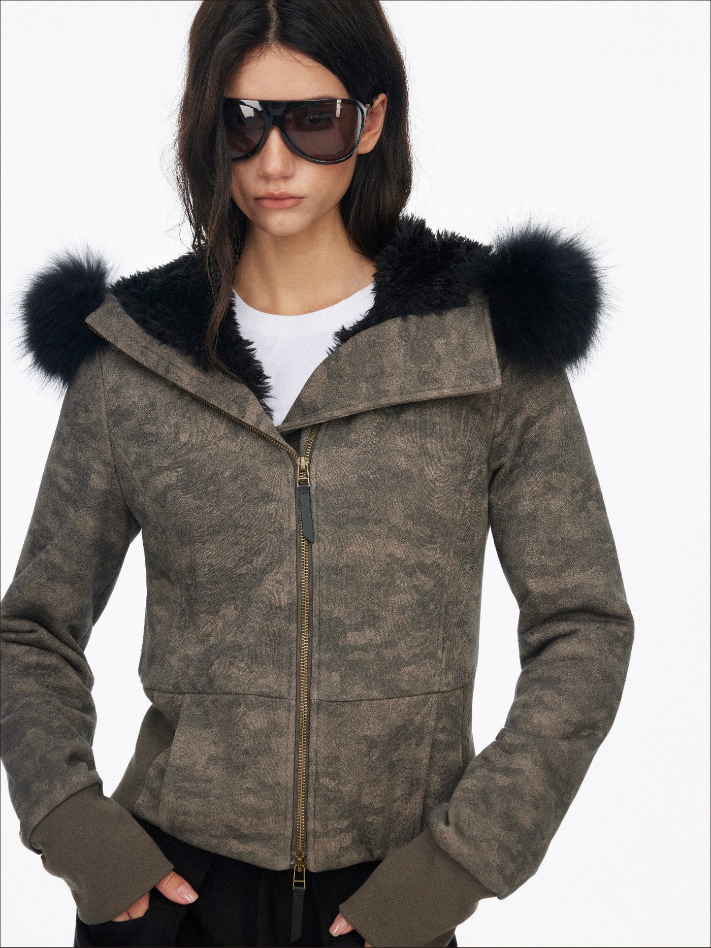 Fur Collar Hooded Sweatshirt Jacket SAL0201