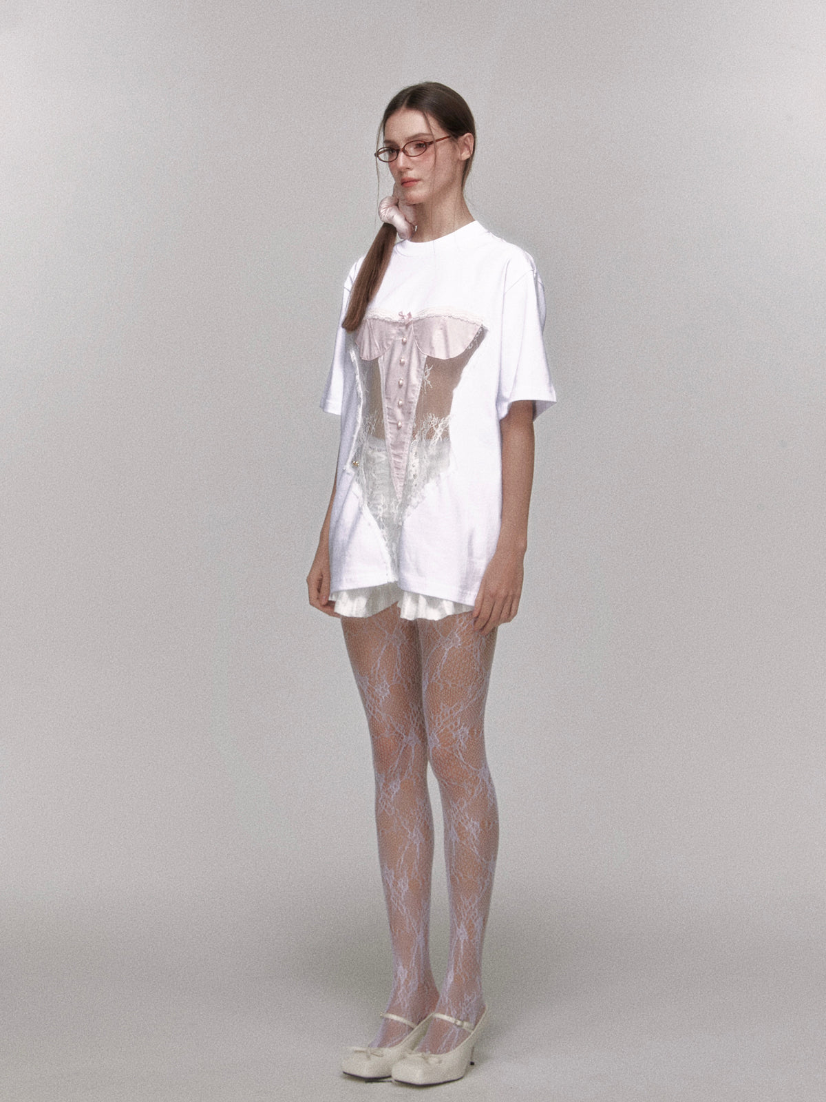 Hollow Stitching Short Sleeves See-through Design T-shirt 34O0005