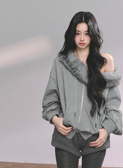 Fur Collar Sweatshirt/Shorts DIA0624