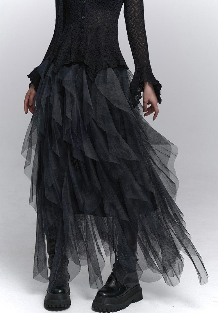 Irregular Mesh Cake Long Skirt LAD0223