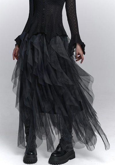 Irregular Mesh Cake Long Skirt LAD0223
