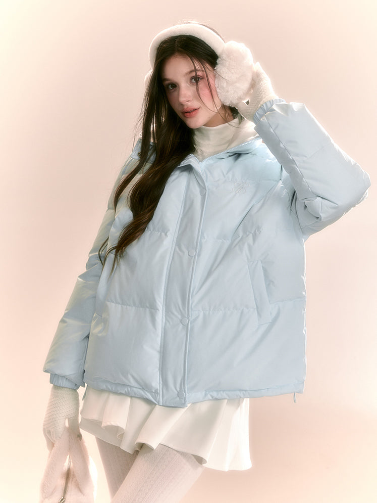 Macaron Light Blue/Pink Stand Collar Short Down Jacket QDQ0098