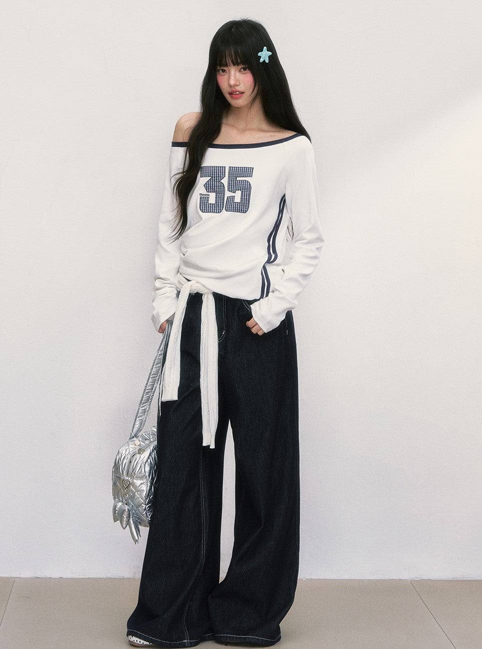 Digital Design Off-shoulder T-shirt WEE0039