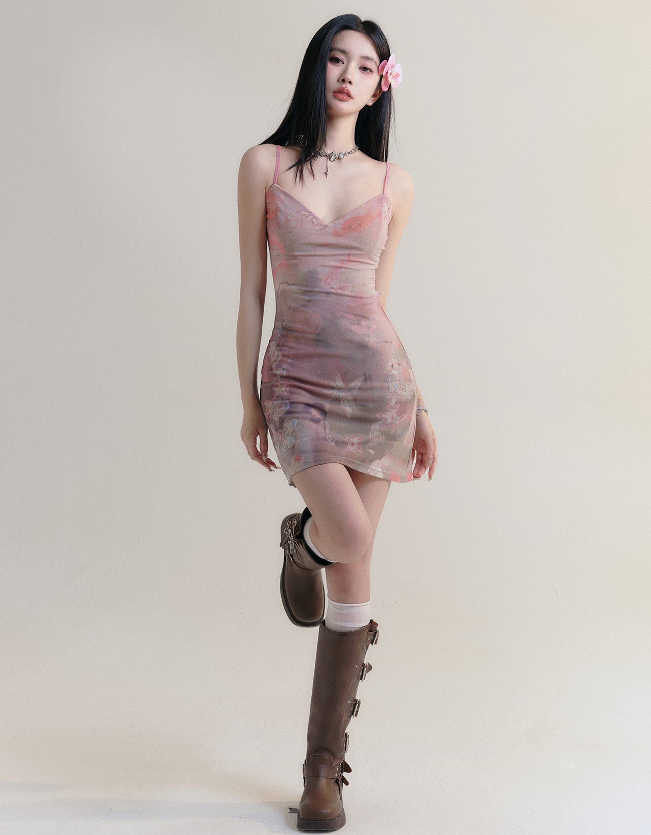 Bright Colorful Dreamy Gradient Suspender Slim Dress FRA0177