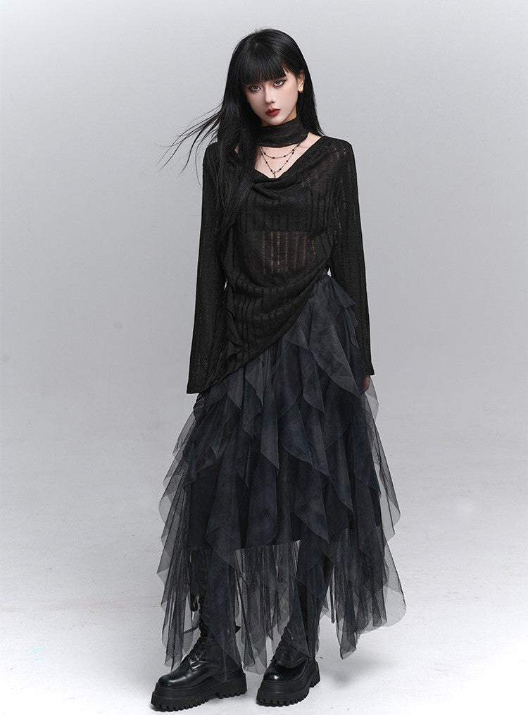 Black Turtleneck Striped Top LAD0230