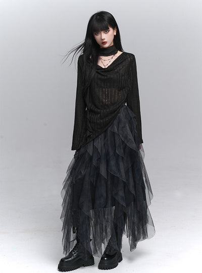 Black Turtleneck Striped Top LAD0230