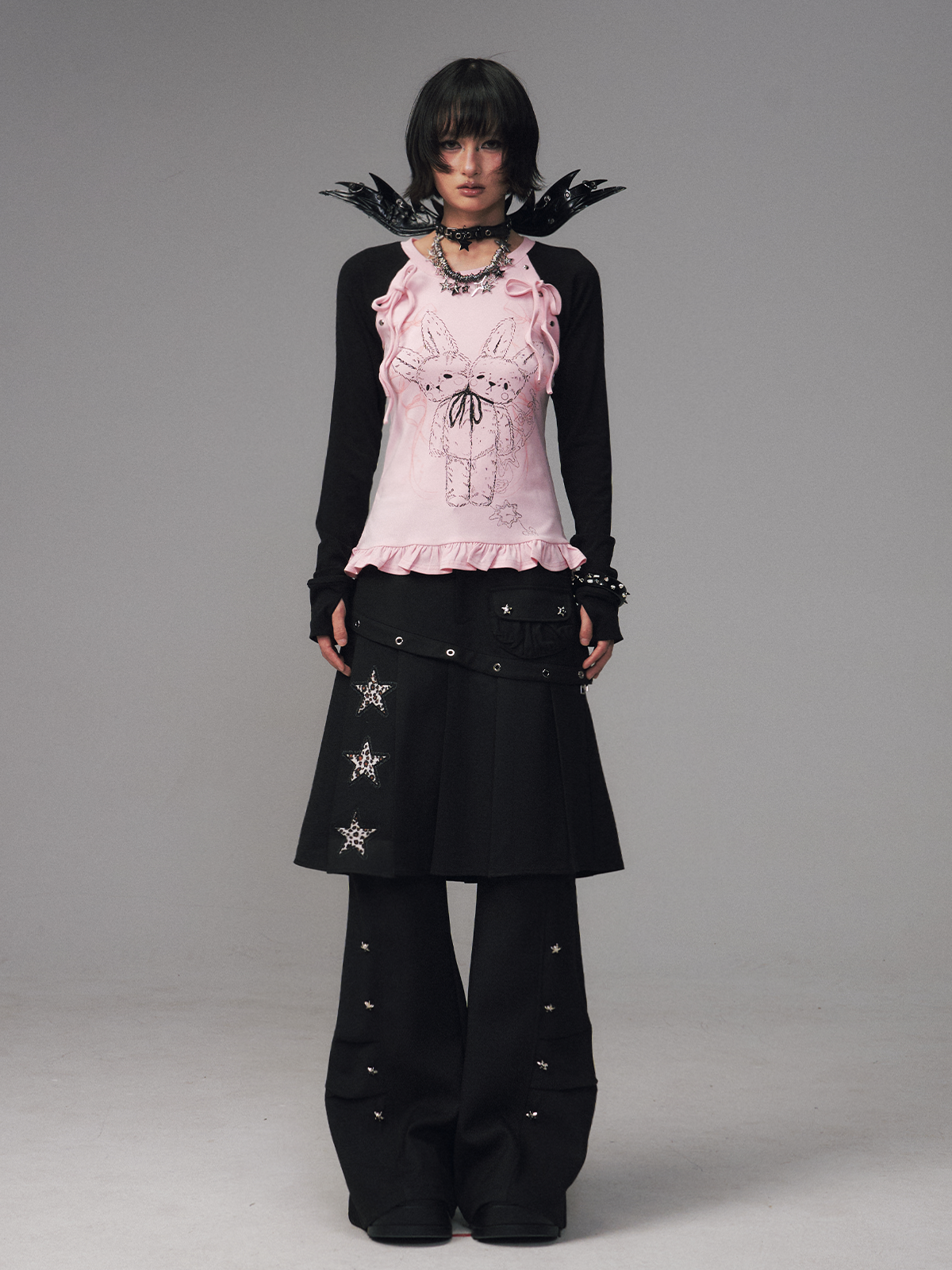 Faux Two-Piece Pleated Skirt Pants FRU0123