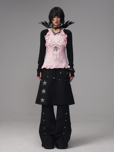 Faux Two-Piece Pleated Skirt Pants FRU0123