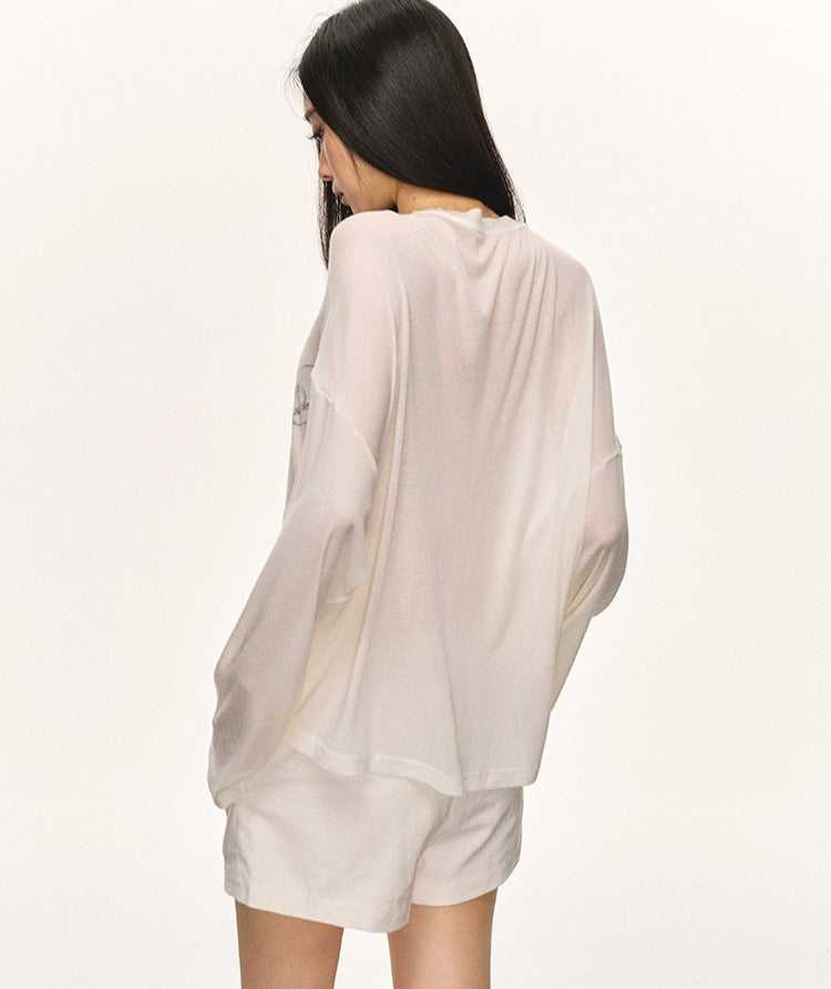Letter Print White Long-sleeved T-shirt ANA0068