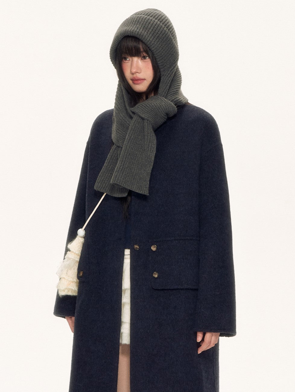 Navy High-end Wool Long Coat WEE0093