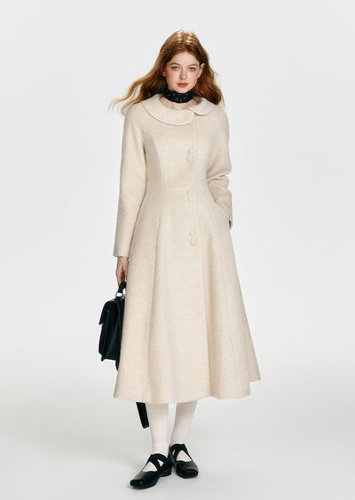 French Hepburn Style Waisted A-Line Wool Long Coat BOH0086